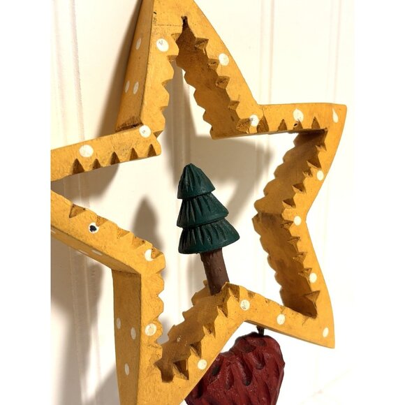 Vtg Carved Wood Star Gold Outline Christmas Tree Topper Rustic Farmhouse Midwest - Picture 5 of 6